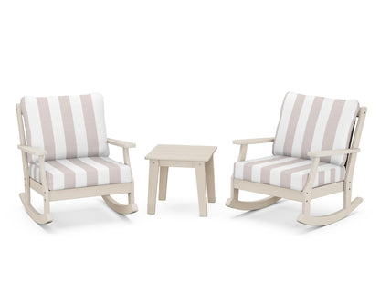 POLYWOOD® Braxton 3-Piece Deep Seating Rocker Set in Sand / Cabana Stripe Dune Burlap
