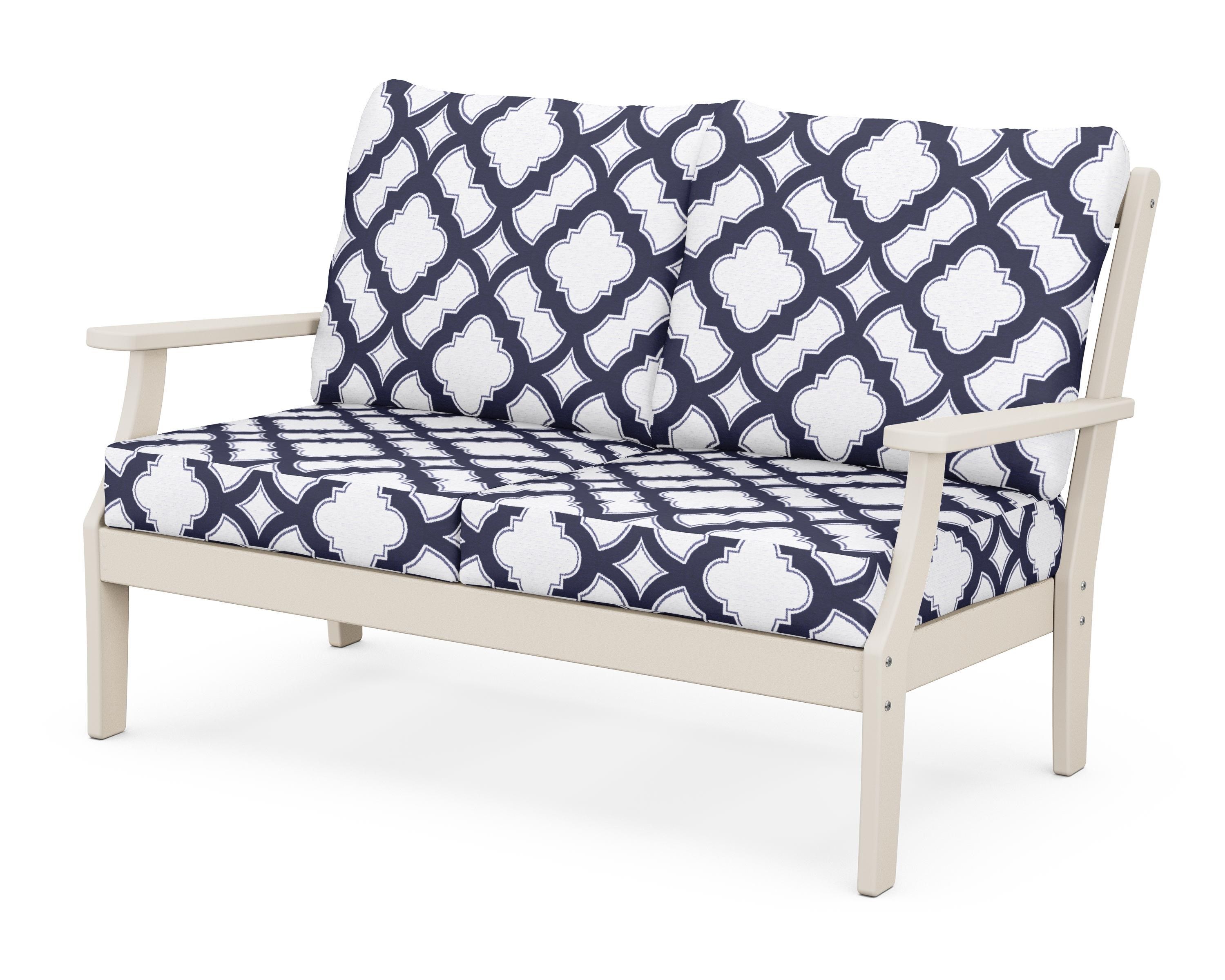 POLYWOOD® Braxton Deep Seating Loveseat in Sand / Trellis Navy