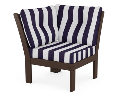 POLYWOOD® Vineyard Modular Corner Chair in Mahogany / Cabana Stripe Navy