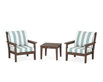 POLYWOOD® Chippendale 3-Piece Deep Seating Set in Mahogany / Cabana Stripe Glacier Spa