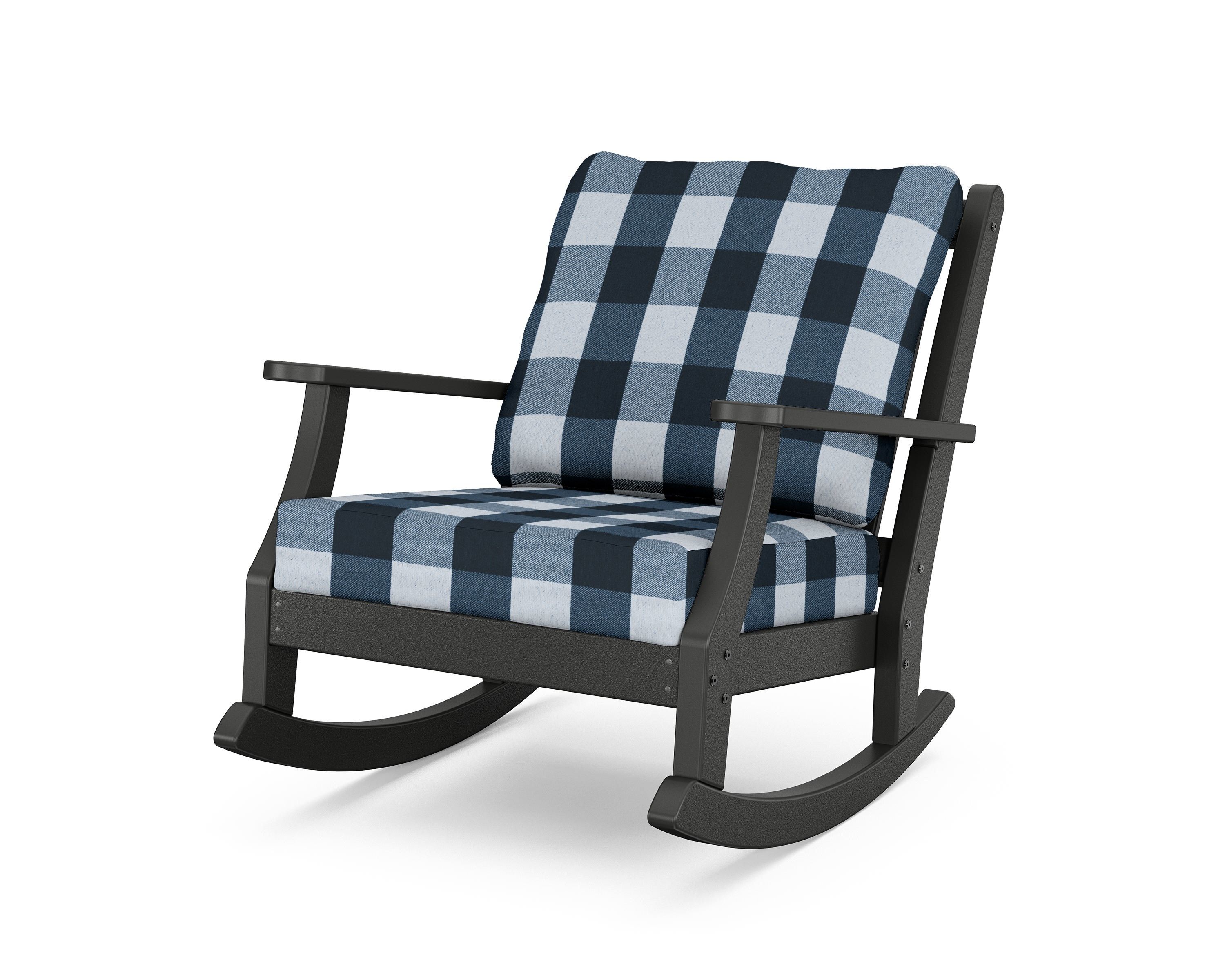 Country Living Wovendale Deep Seating Rocking Chair in Black / Buffalo Plaid Marine Indigo