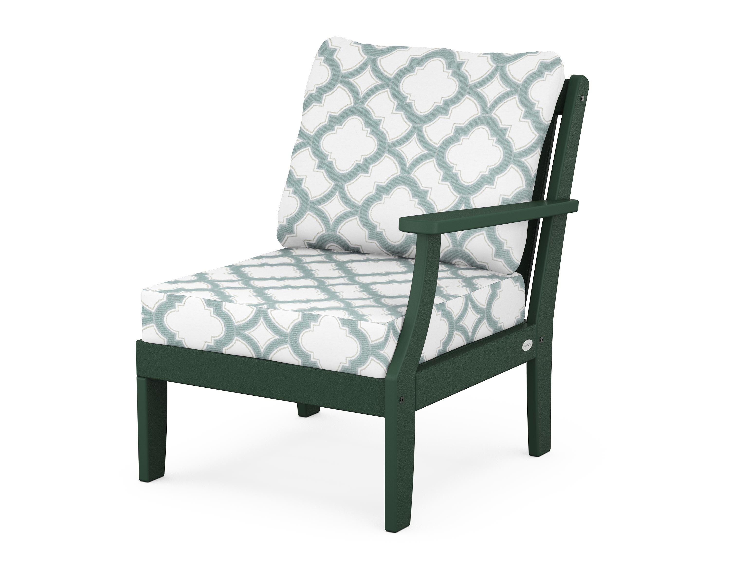 POLYWOOD® Braxton Modular Right Arm Chair in Green / Trellis Glacier Spa