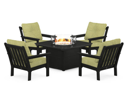 POLYWOOD® Vineyard 5-Piece Conversation Set with Fire Pit Table in Black / Chartreuse Boucle
