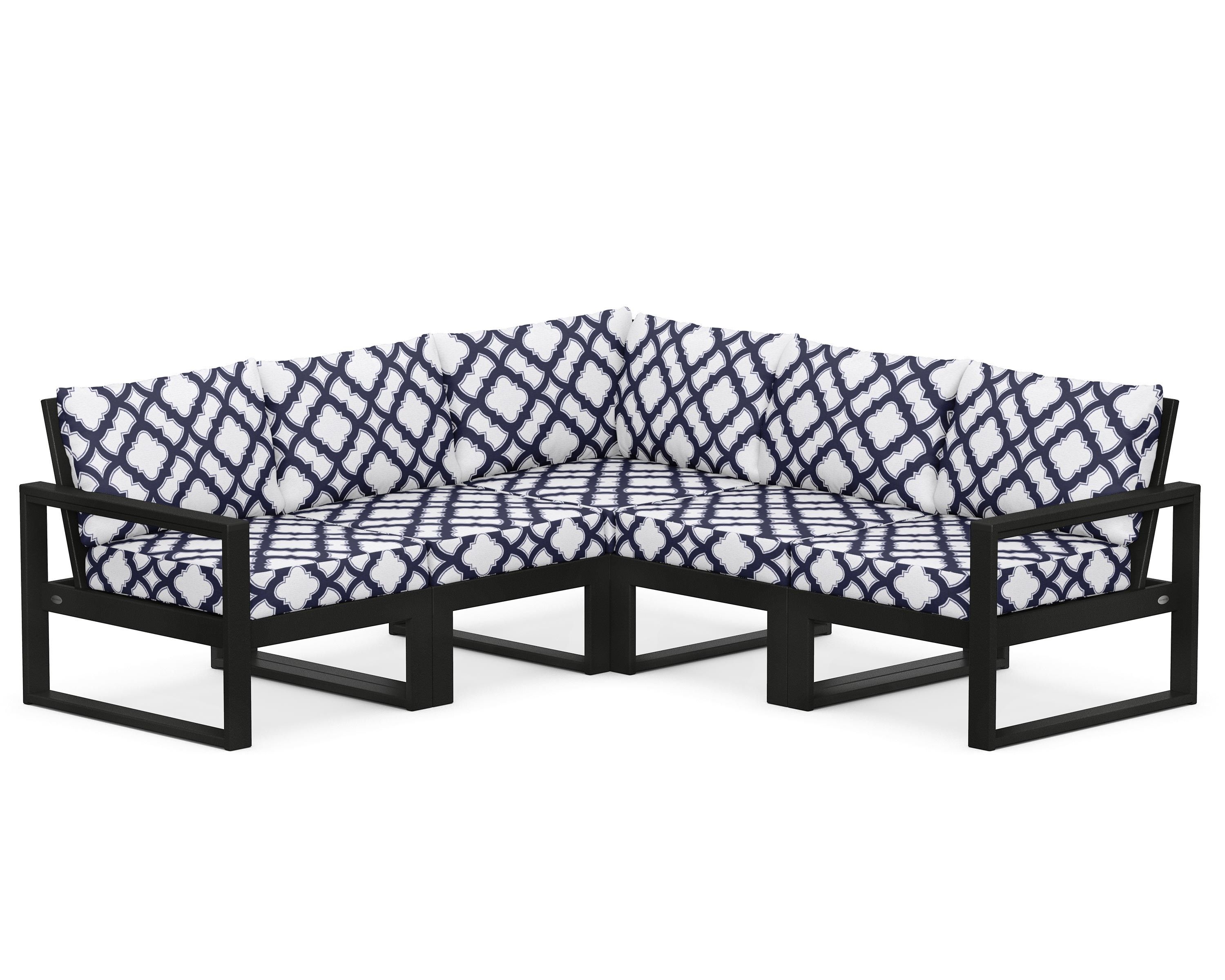 POLYWOOD® EDGE 5-Piece Modular Deep Seating Set in Black / Trellis Navy