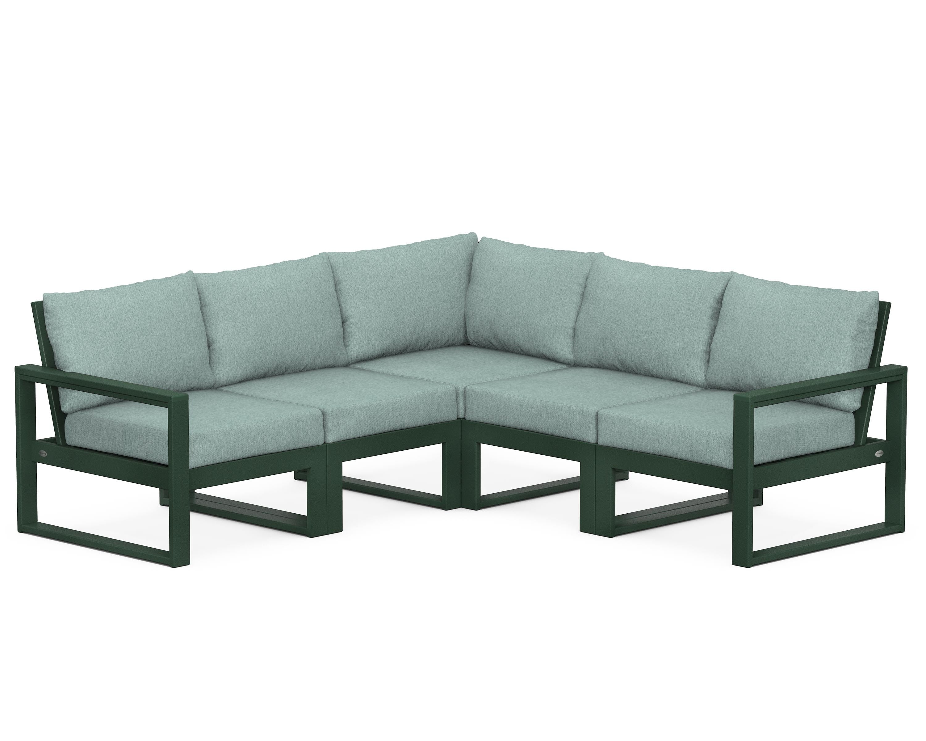 POLYWOOD® EDGE 5-Piece Modular Deep Seating Set in Green / Glacier Spa