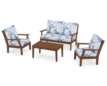 POLYWOOD® Braxton 4-Piece Deep Seating Chair Set in Teak / Leaf Sky Blue