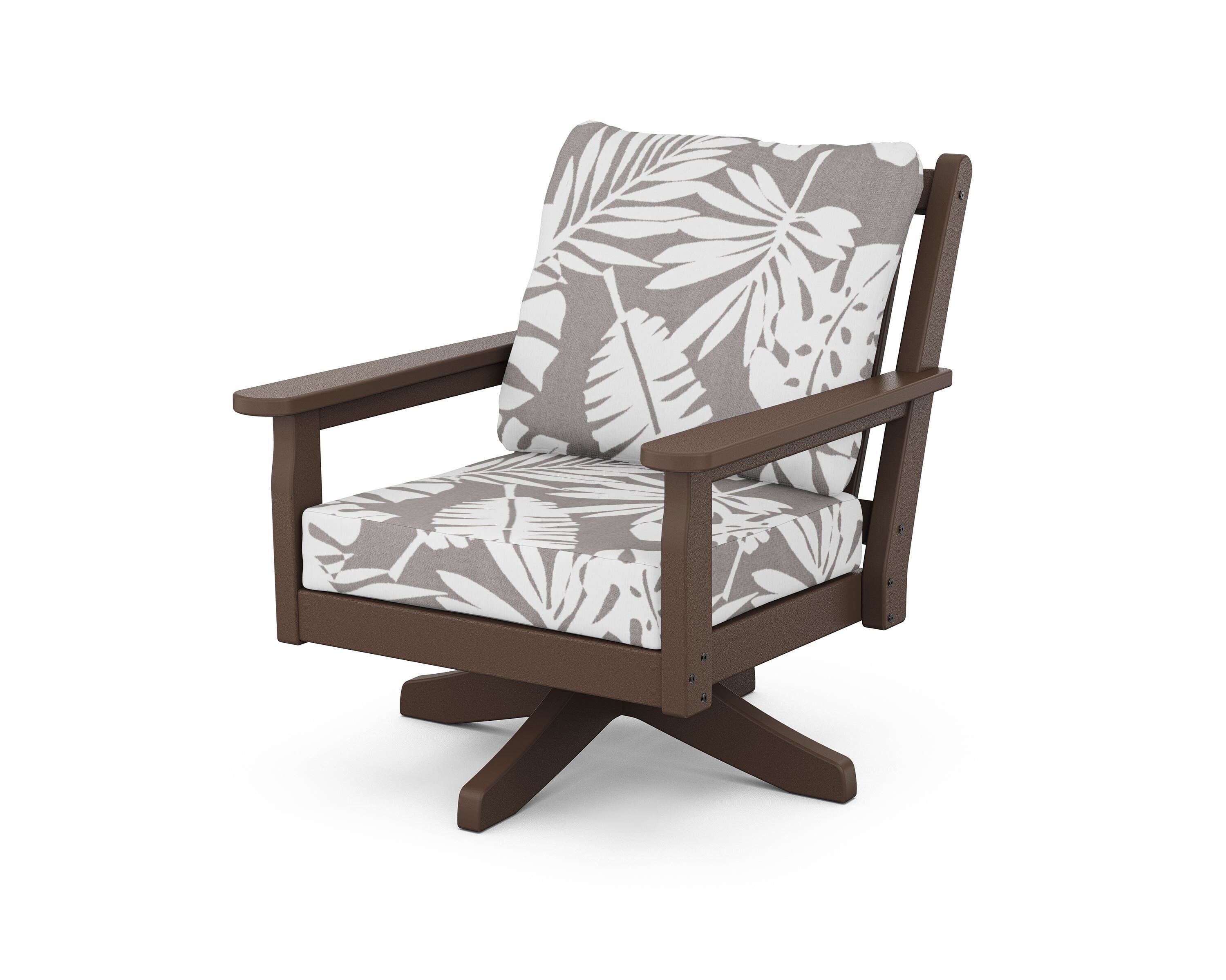 POLYWOOD® Chippendale Deep Seating Swivel Chair in Mahogany / Leaf Grey Mist