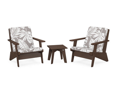 POLYWOOD® Riviera Modern Lounge 3-Piece Set in Mahogany / Leaf Grey Mist