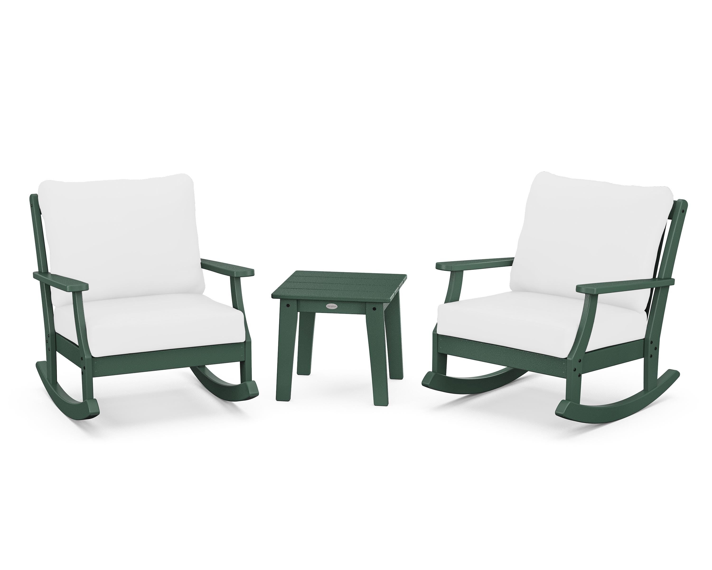 POLYWOOD® Braxton 3-Piece Deep Seating Rocker Set in Green / Natural