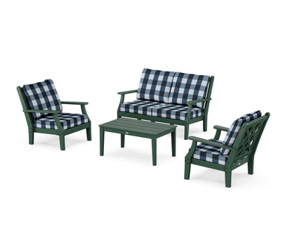 Country Living Wovendale 4-Piece Deep Seating Set with Loveseat in Green / Buffalo Plaid Marine Indigo