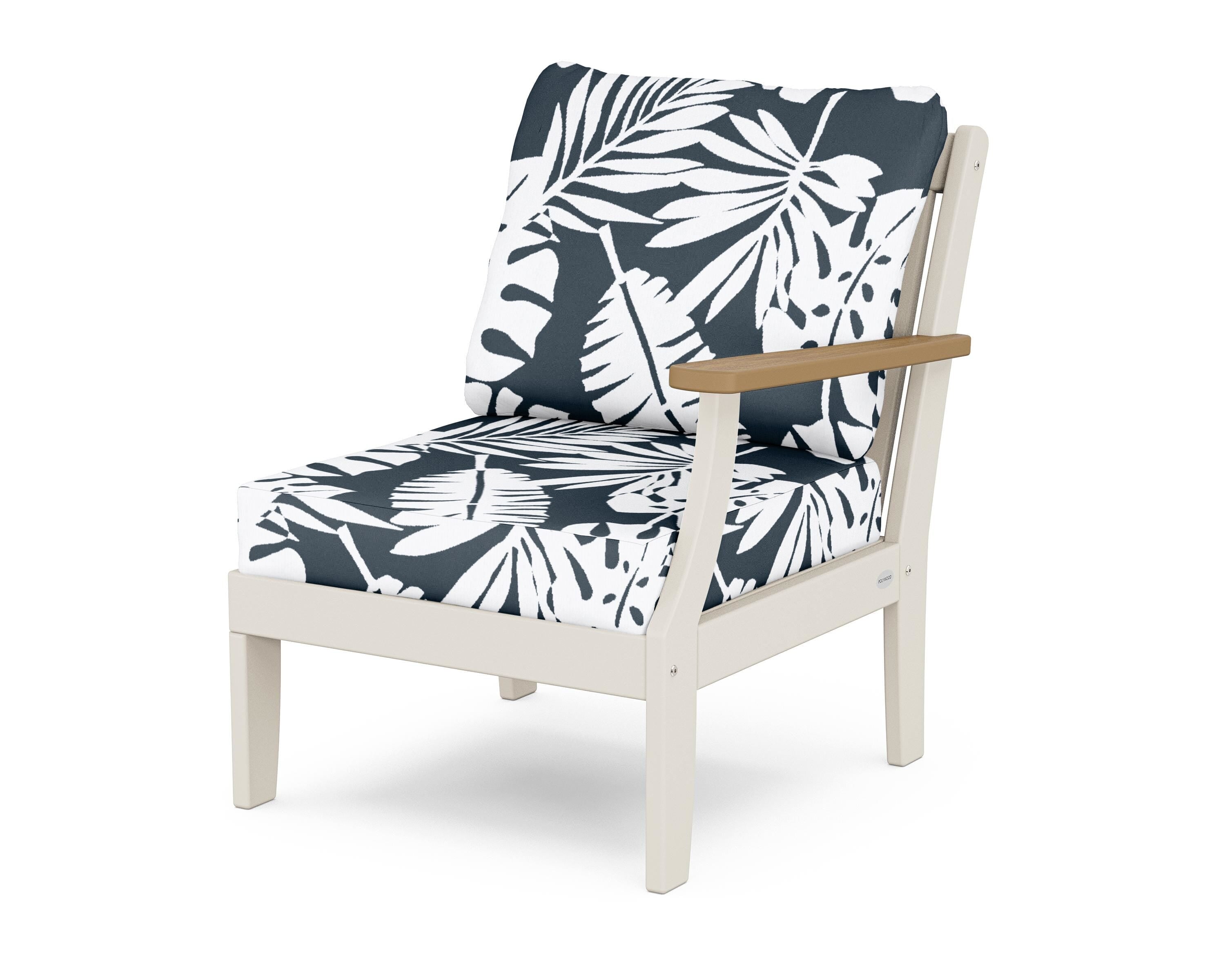 POLYWOOD® Braxton Modular Right Arm Chair in Sand / Natural / Leaf Marine Indigo