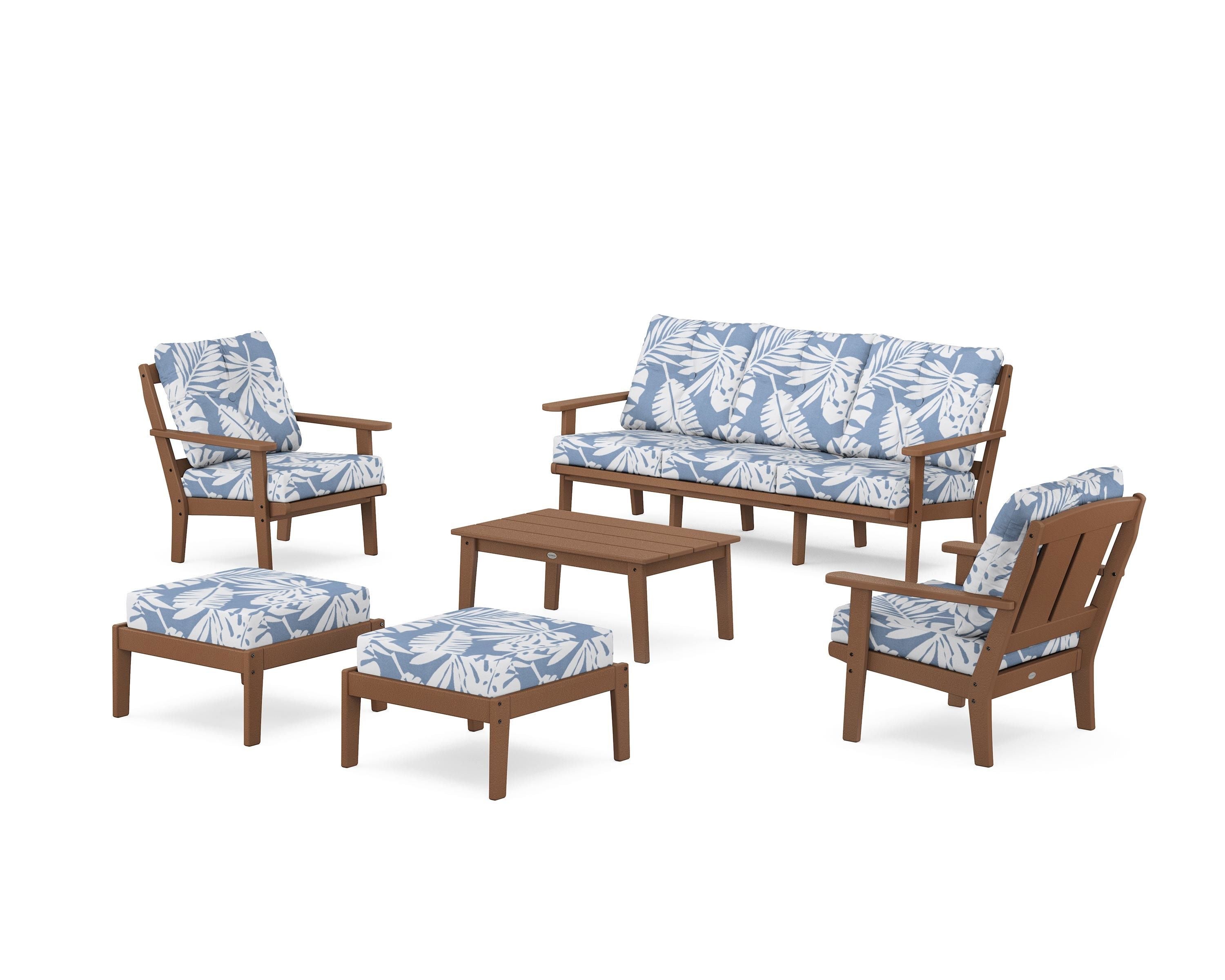 POLYWOOD® Mission 6-Piece Lounge Sofa Set in Teak / Leaf Sky Blue