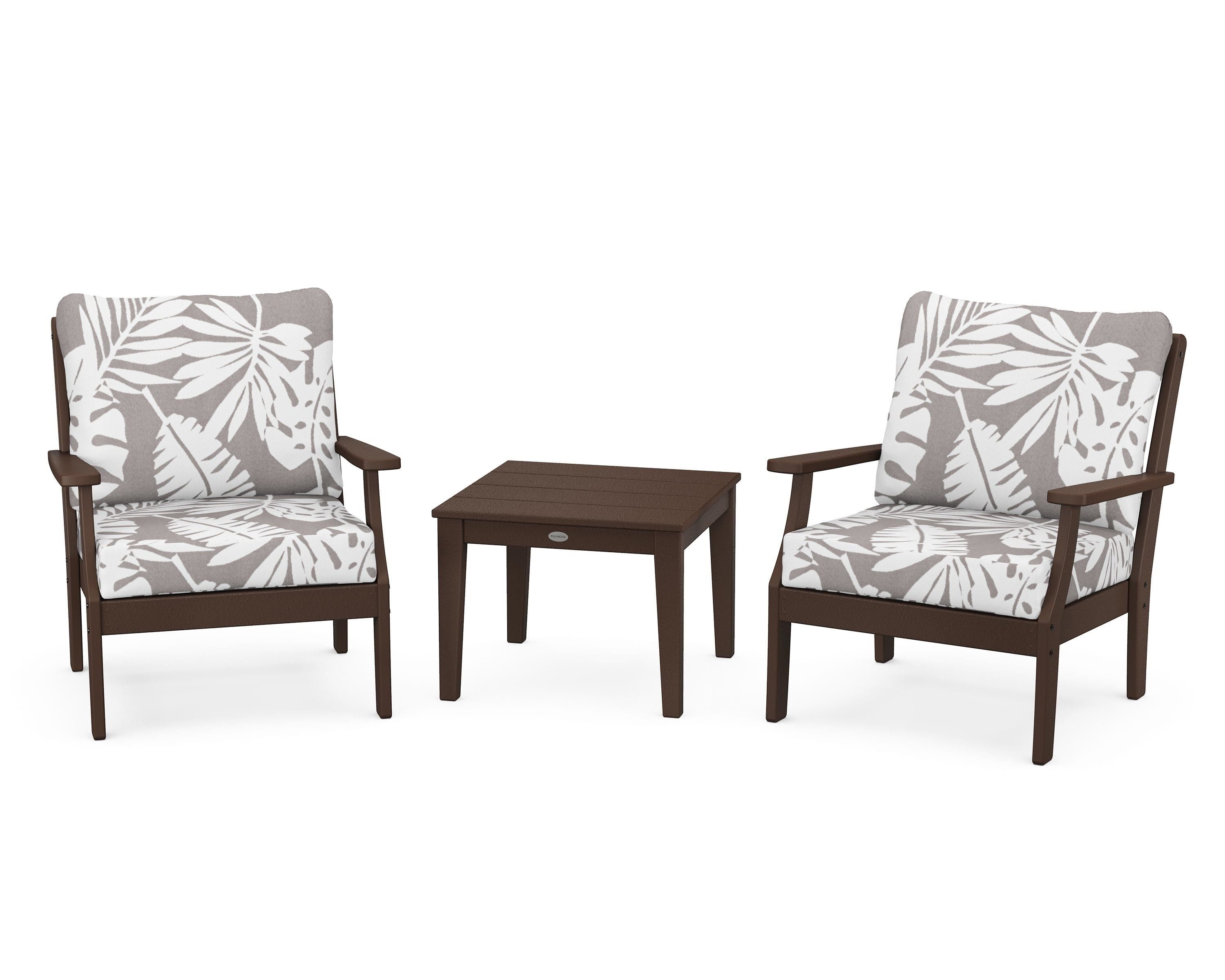 POLYWOOD® Braxton 3-Piece Deep Seating Set in Mahogany / Leaf Grey Mist