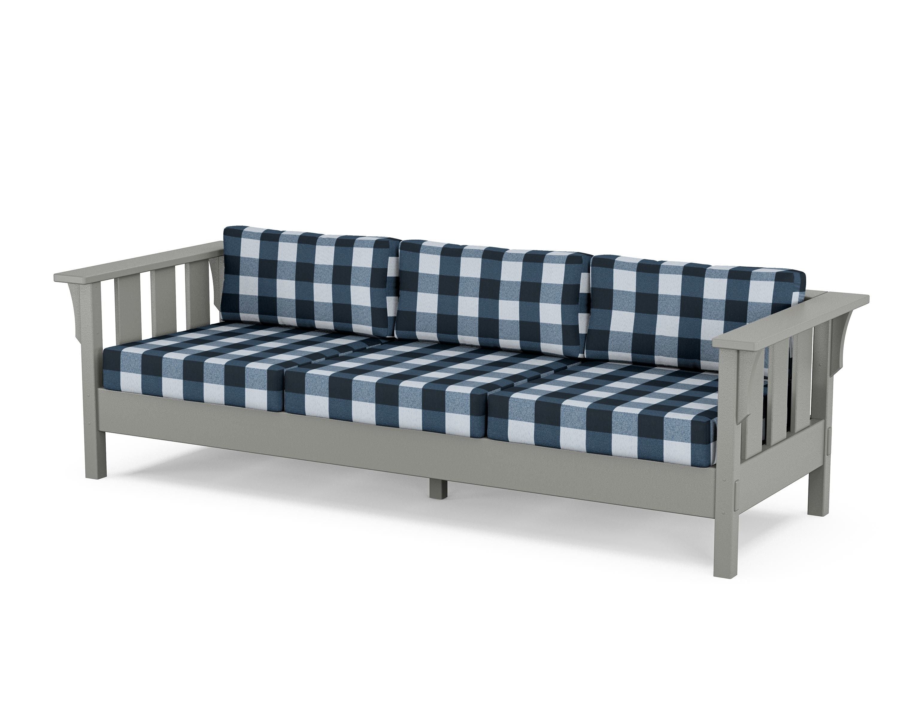 Martha Stewart by POLYWOOD® Acadia Deep Seating Sofa in Slate Grey / Buffalo Plaid Marine Indigo