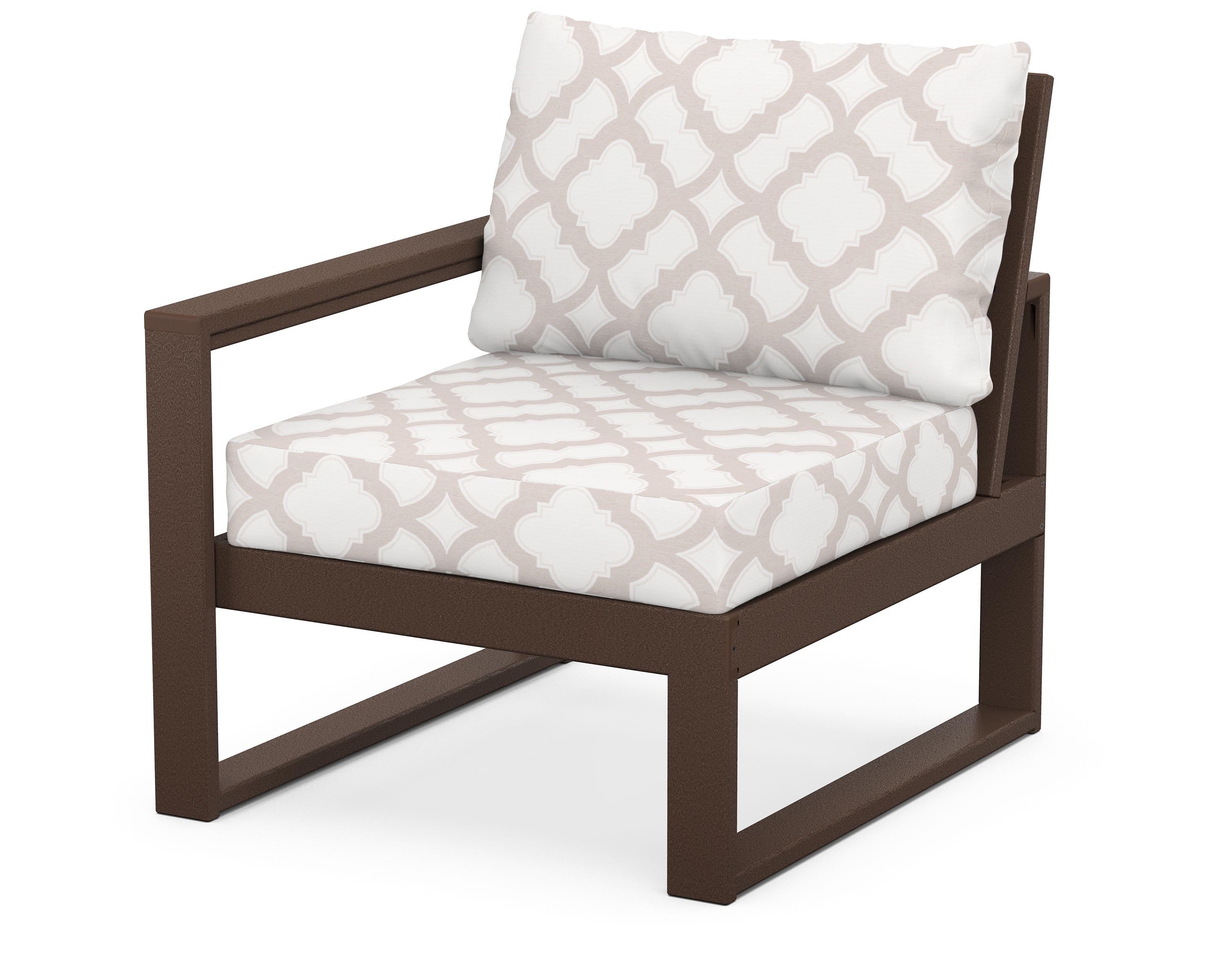 POLYWOOD® EDGE Modular Left Arm Chair in Mahogany / Trellis Dune Burlap
