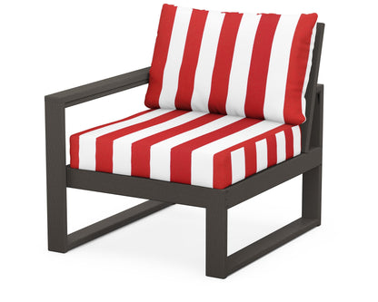 POLYWOOD® EDGE Modular Left Arm Chair in Vintage Coffee / Cabana Stripe Crimson