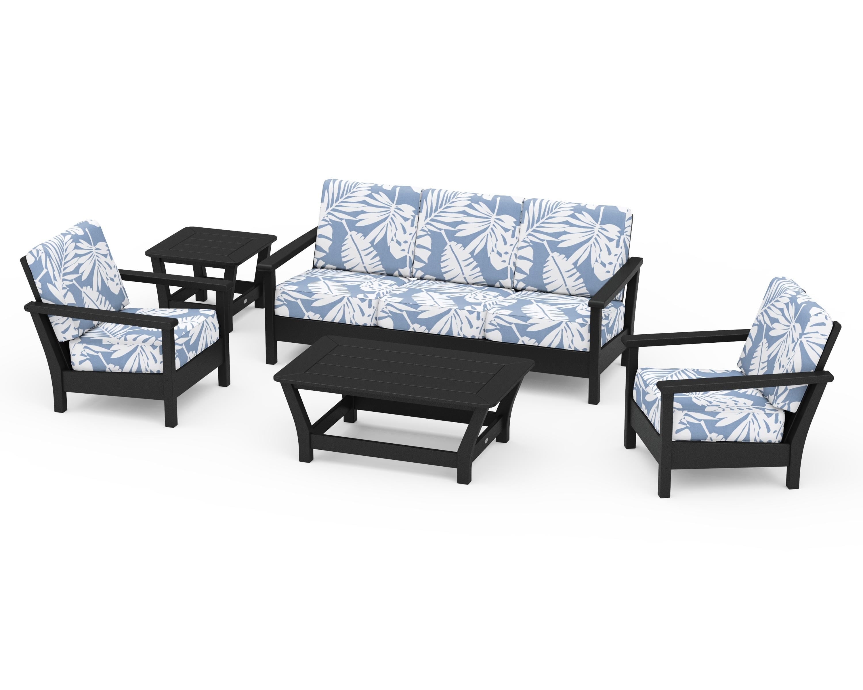 POLYWOOD® Harbour 5-Piece Deep Seating Set in Black / Leaf Sky Blue