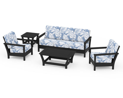 POLYWOOD® Harbour 5-Piece Deep Seating Set in Black / Leaf Sky Blue