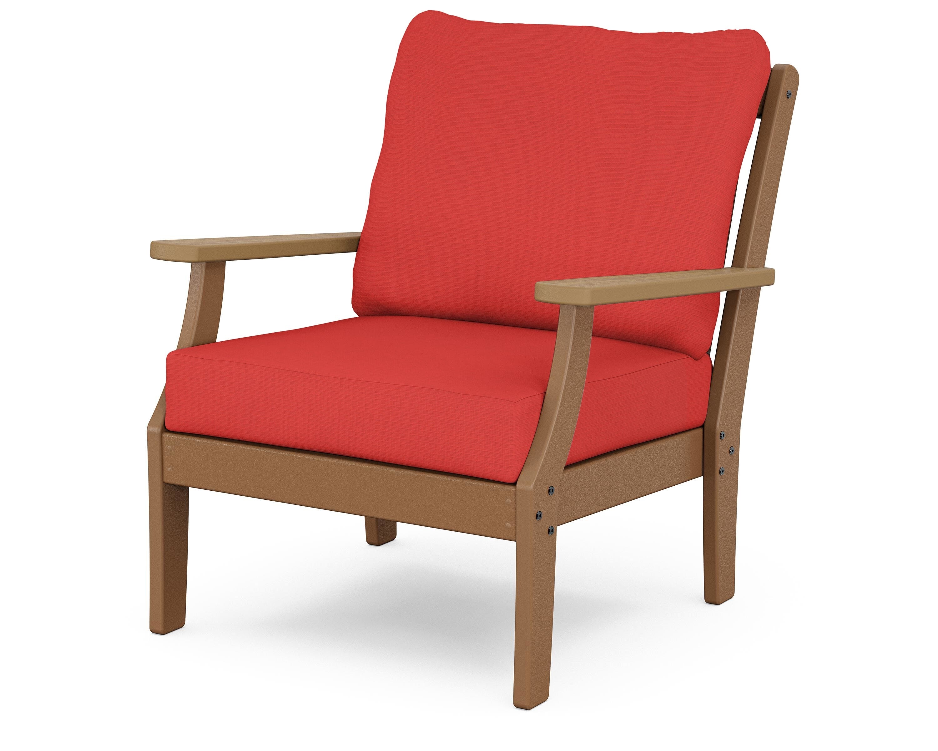 POLYWOOD® Braxton Deep Seating Chair in Teak / Natural / Crimson Linen