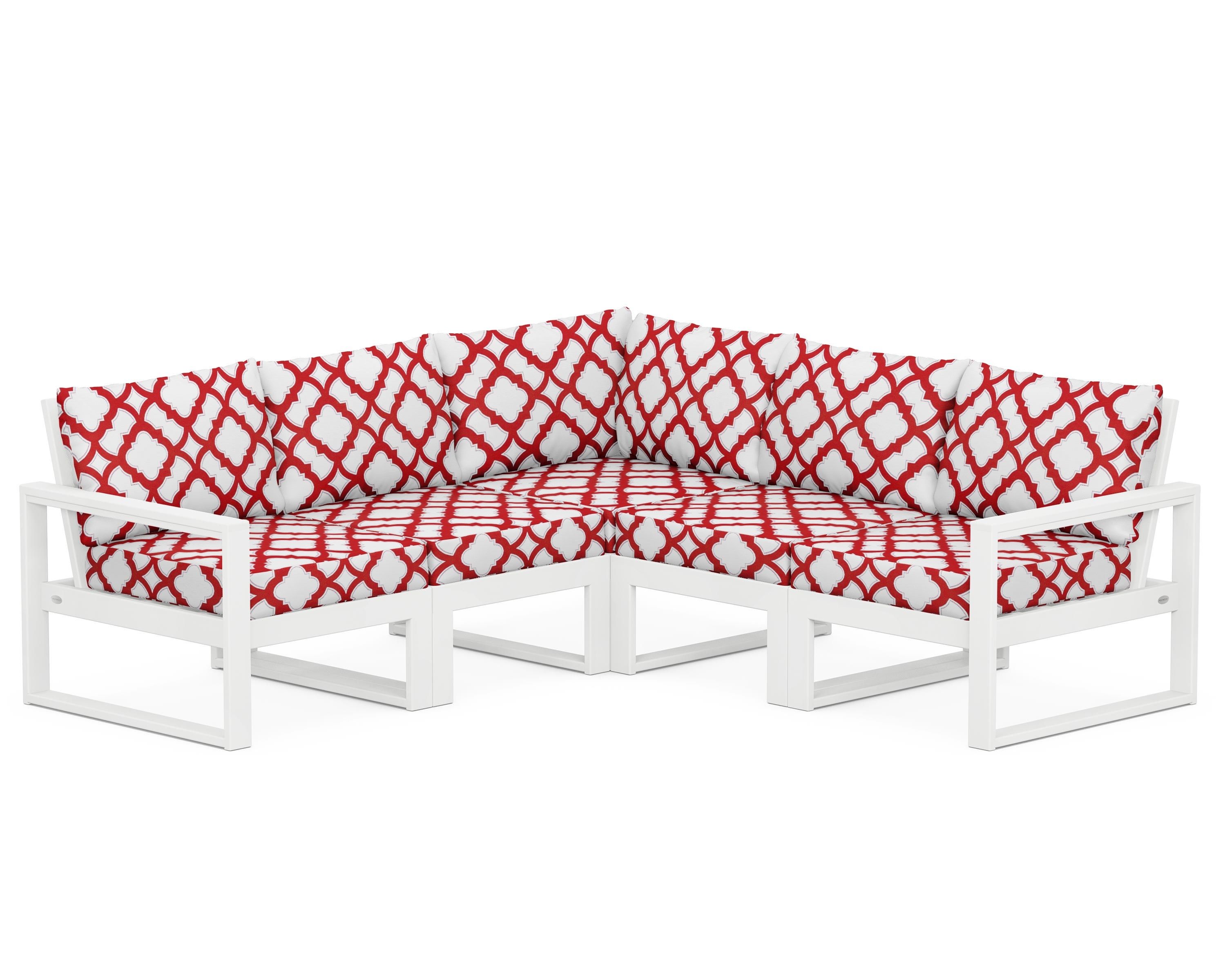 POLYWOOD® EDGE 5-Piece Modular Deep Seating Set in White / Trellis Crimson