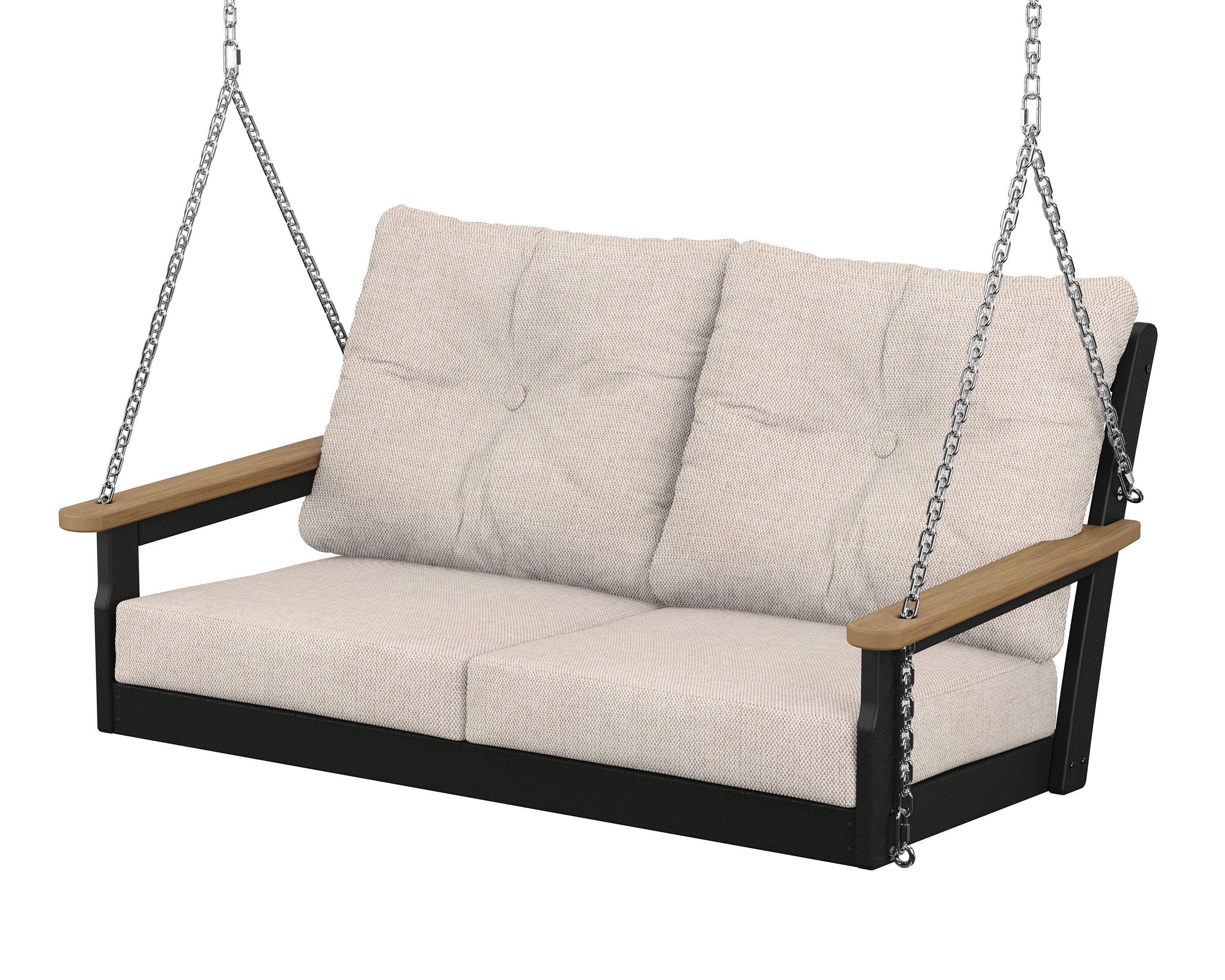 POLYWOOD® Vineyard Deep Seating Swing in Black / Natural / Blend Linen