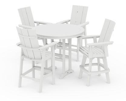 POLYWOOD® Modern Adirondack 5-Piece Nautical Trestle Round Bar Set with Swivels in White