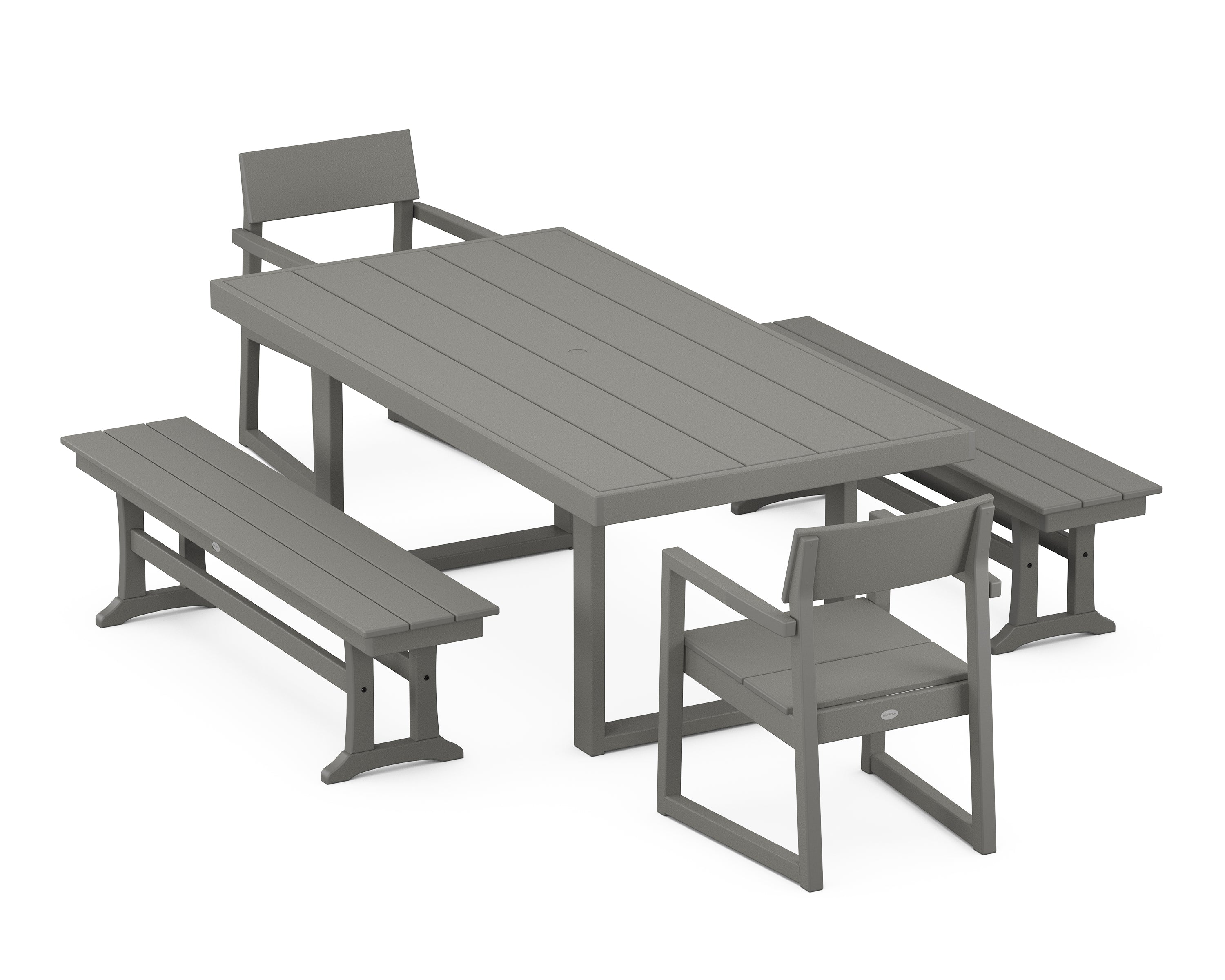 POLYWOOD® EDGE 5-Piece Dining Set with Benches in Slate Grey