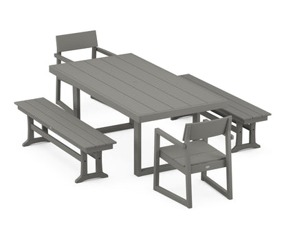 POLYWOOD® EDGE 5-Piece Dining Set with Benches in Slate Grey