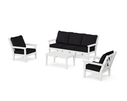 POLYWOOD® Chippendale 4-Piece Deep Seating Set with Sofa in White / Midnight Linen