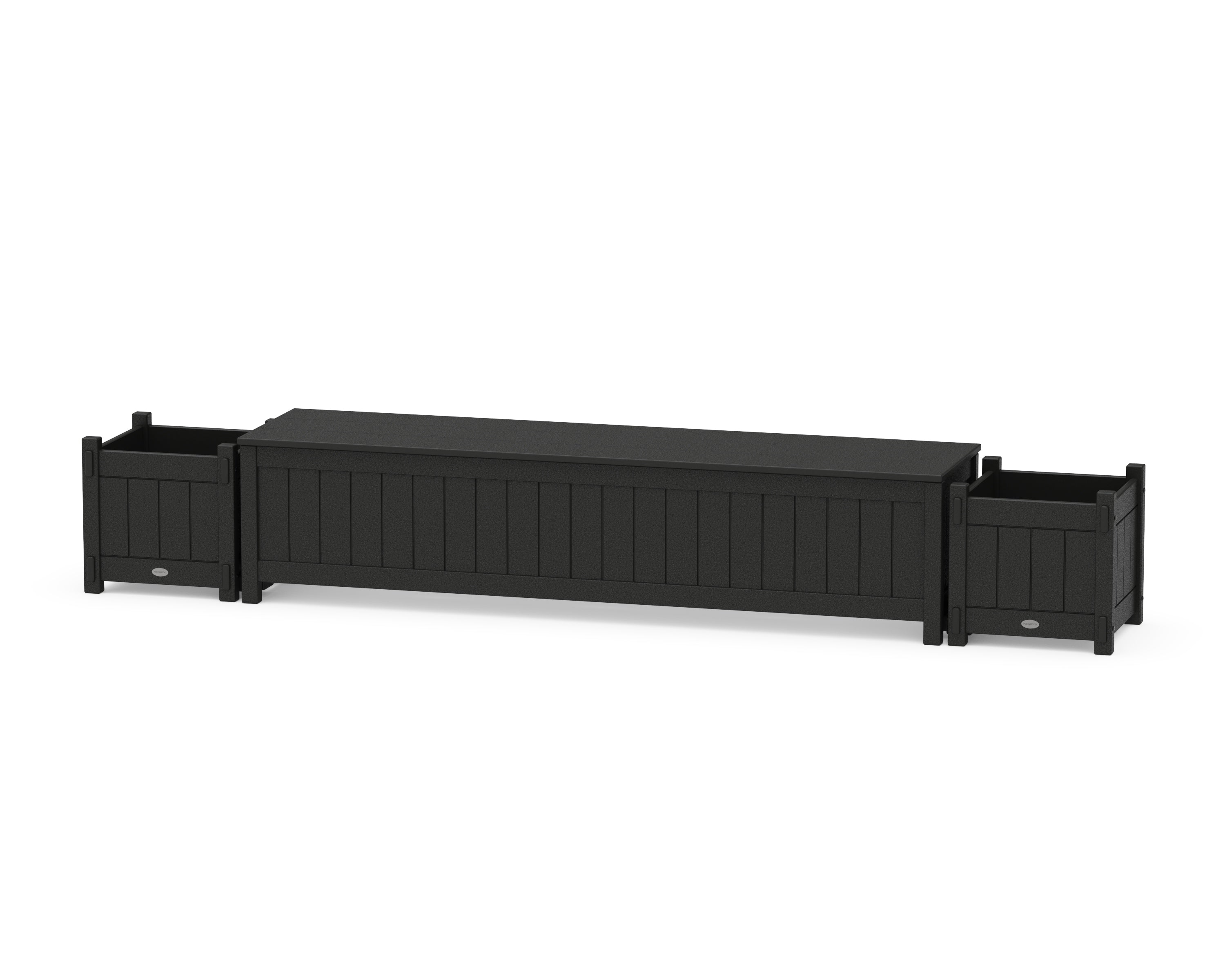POLYWOOD® 72" Vineyard Straight Planter Storage Bench Set in Black