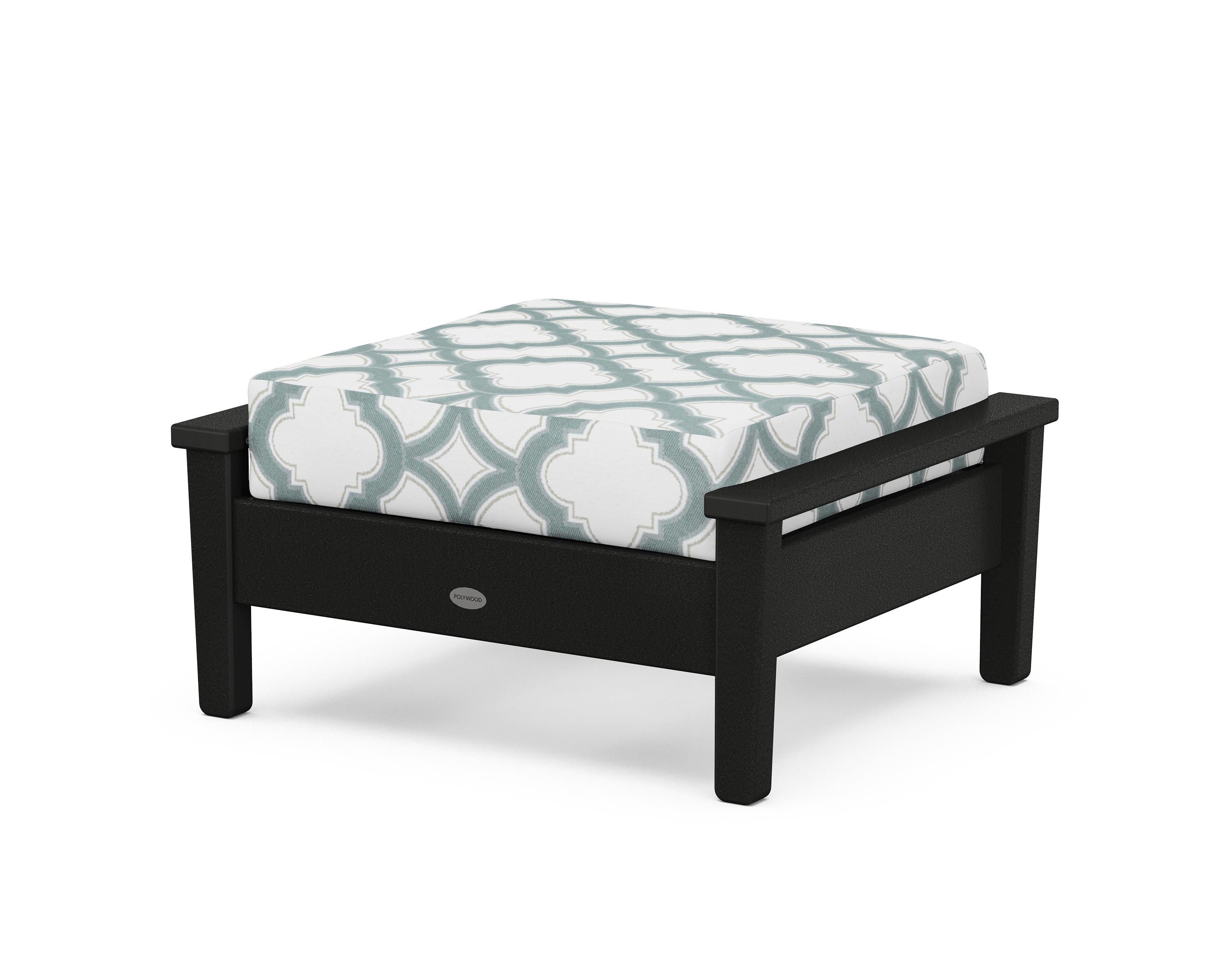 POLYWOOD® Prescott Deep Seating Ottoman in Black / Trellis Glacier Spa