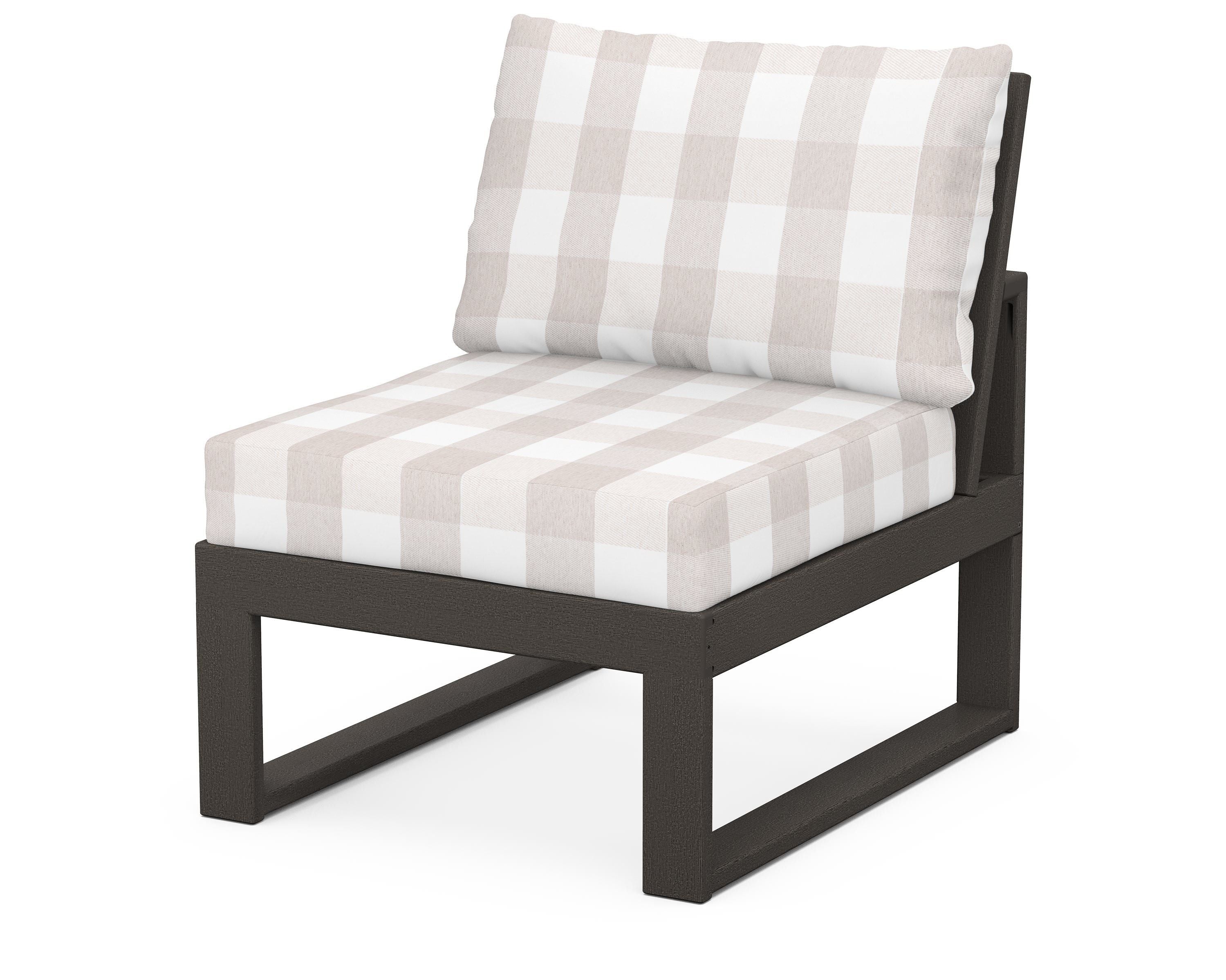 Unbranded Modular Armless Chair in Vintage Coffee / Buffalo Plaid Dune Burlap