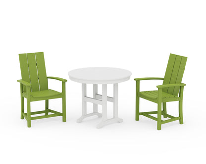 POLYWOOD® Modern Adirondack 3-Piece Round Farmhouse Dining Set in Lime / White