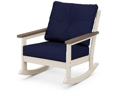 POLYWOOD® Vineyard Deep Seating Rocking Chair in Sand / Kona / Navy