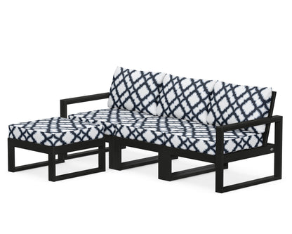 POLYWOOD® EDGE 4-Piece Modular Deep Seating Set with Ottoman in Black / Trellis Marine Indigo