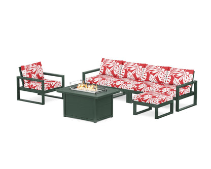 POLYWOOD® EDGE Sectional Lounge and Fire Pit Set in Green / Leaf Crimson