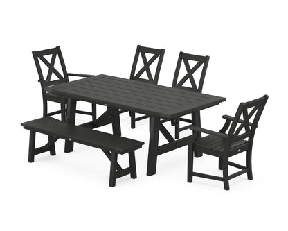 POLYWOOD® Braxton 6-Piece Rustic Farmhouse Dining Set With Trestle Legs in Black