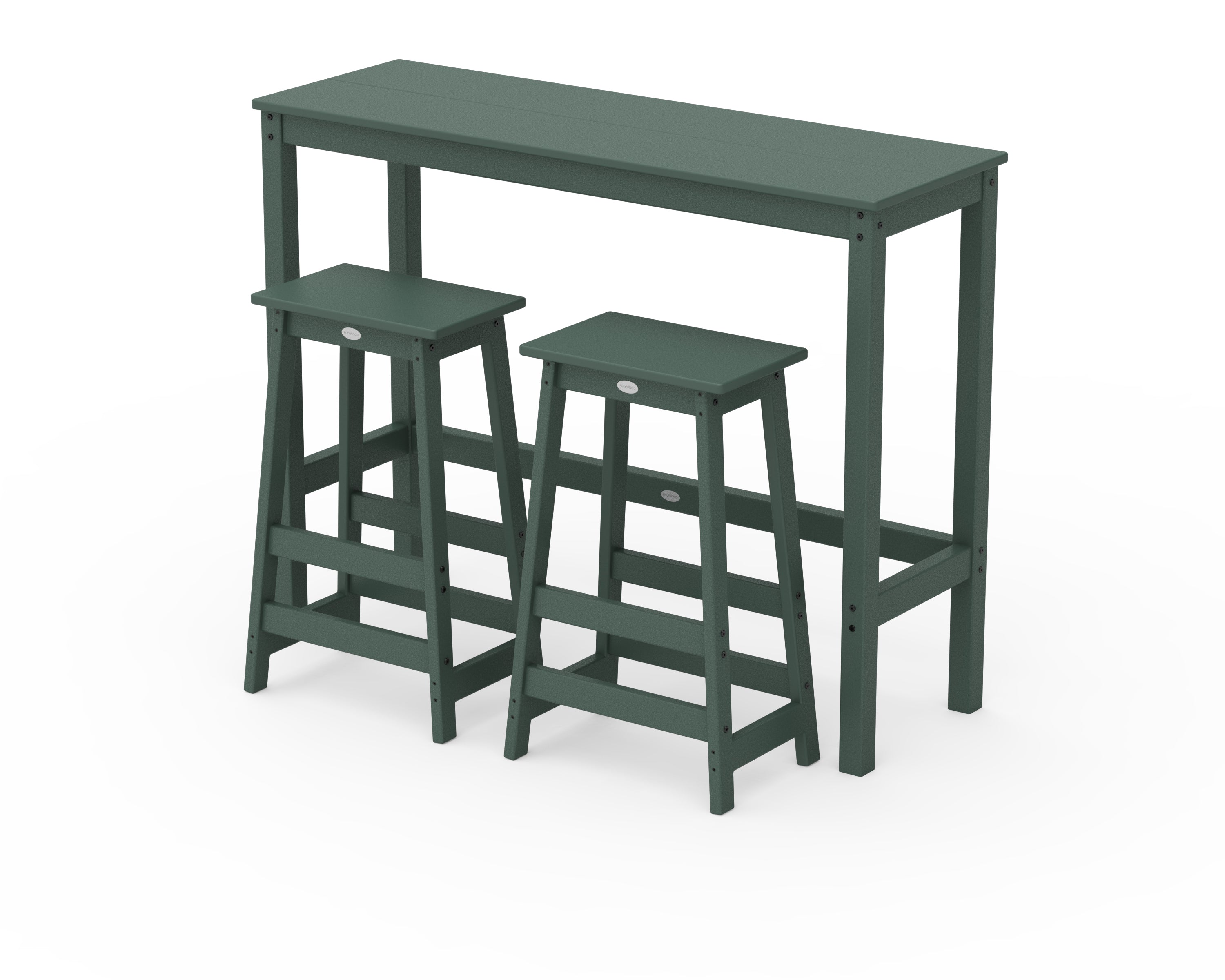 POLYWOOD® Modern Studio Stool 3-Piece Bar Balcony Set in Green