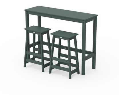 POLYWOOD® Modern Studio Stool 3-Piece Bar Balcony Set in Green