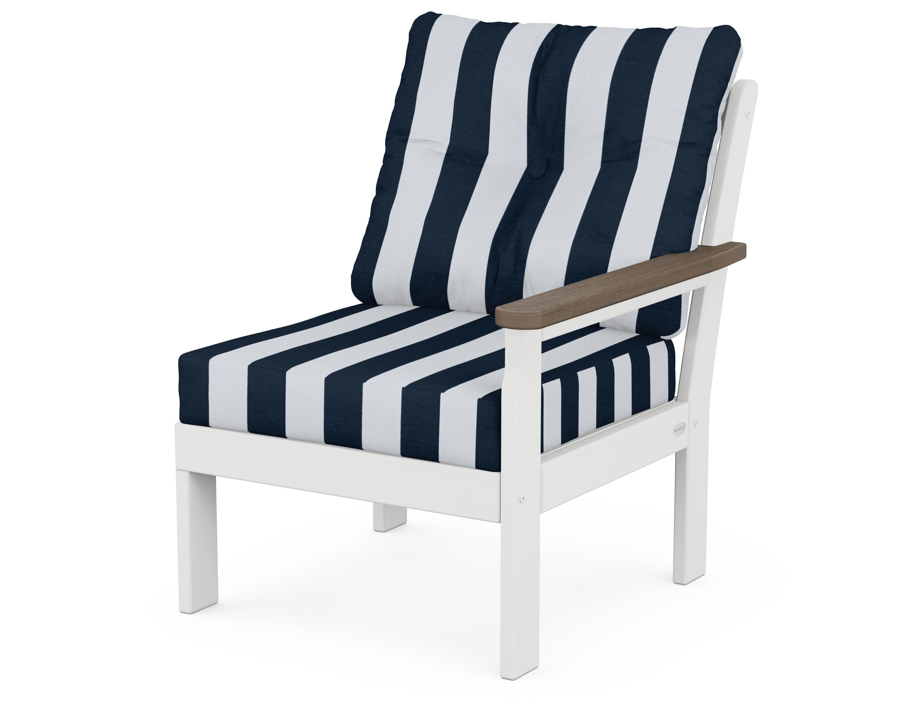 POLYWOOD® Vineyard Modular Right Arm Chair in White / Kona / Cabana Stripe Marine Indigo