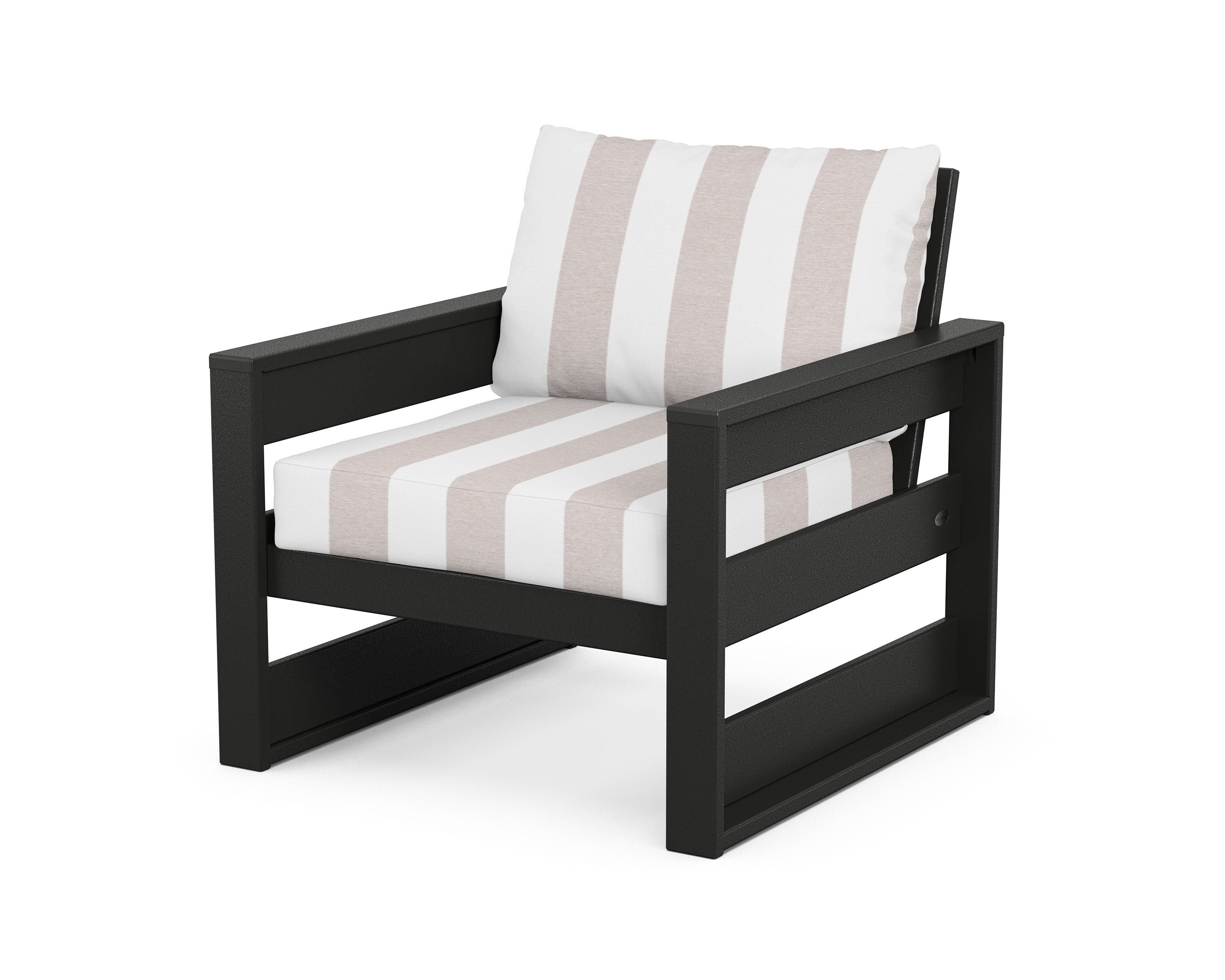 POLYWOOD® Westport Club Chair in Black / Cabana Stripe Dune Burlap