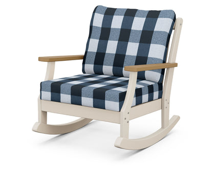 POLYWOOD® Braxton Deep Seating Rocking Chair in Sand / Natural / Buffalo Plaid Marine Indigo