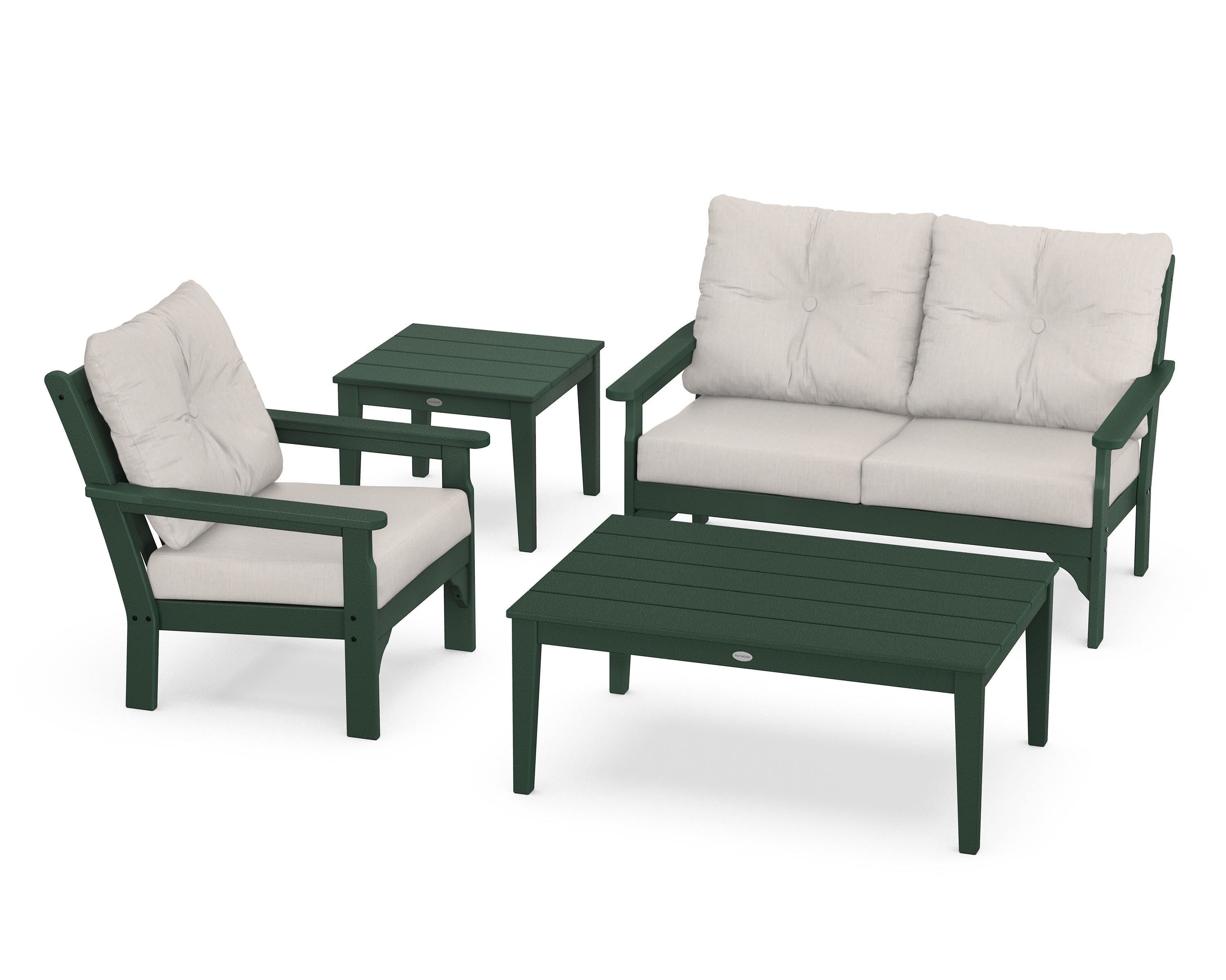 POLYWOOD® Vineyard 4-Piece Deep Seating Set in Green / Cast Ash