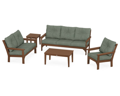 POLYWOOD® Vineyard 5 Piece Deep Seating Set in Teak / Cast Sage