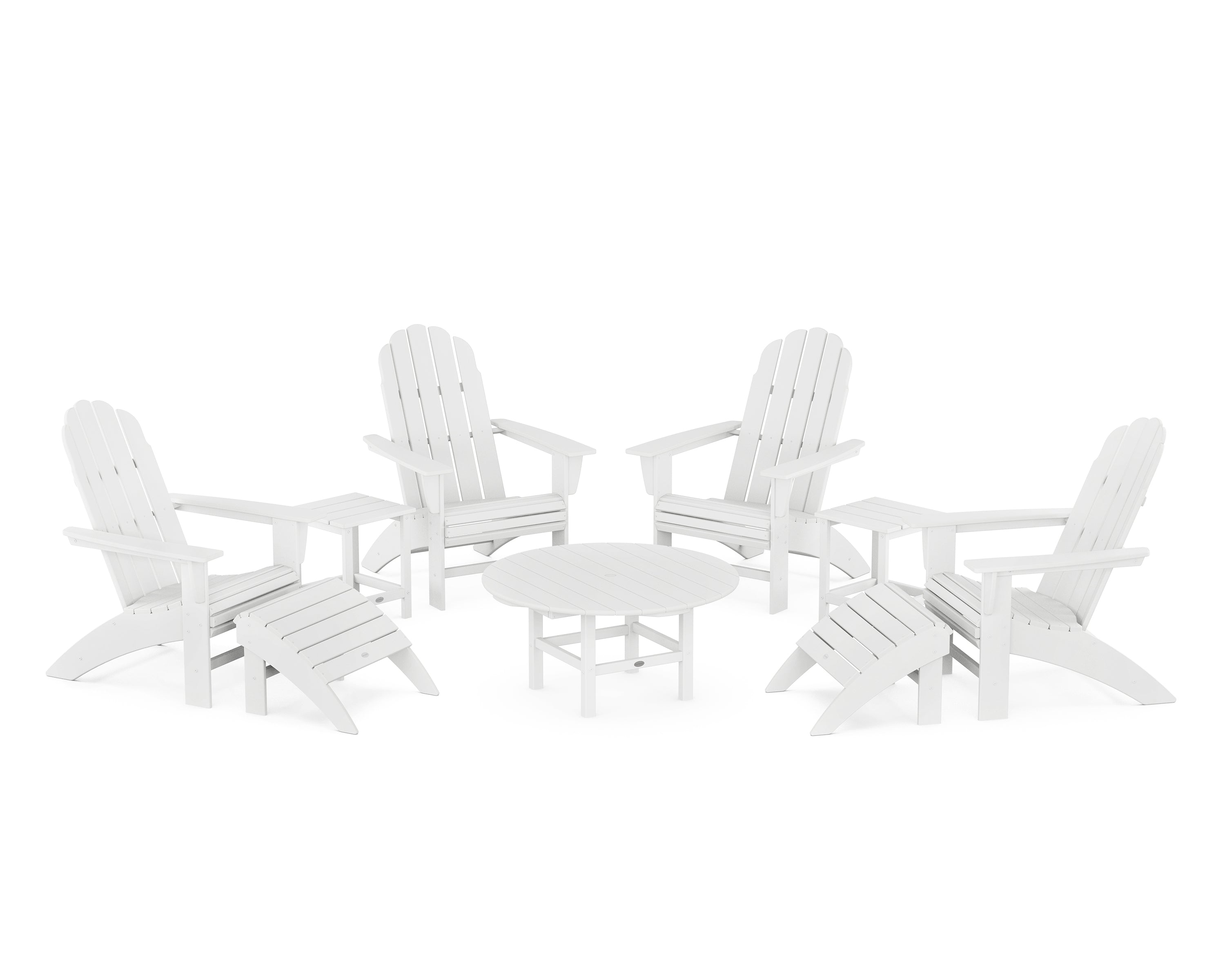 POLYWOOD® Vineyard Curveback Adirondack Chair 9-Piece Conversation Set in White