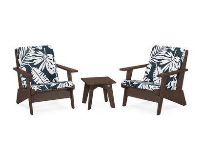 POLYWOOD® Riviera Modern Lounge 3-Piece Set in Mahogany / Leaf Marine Indigo