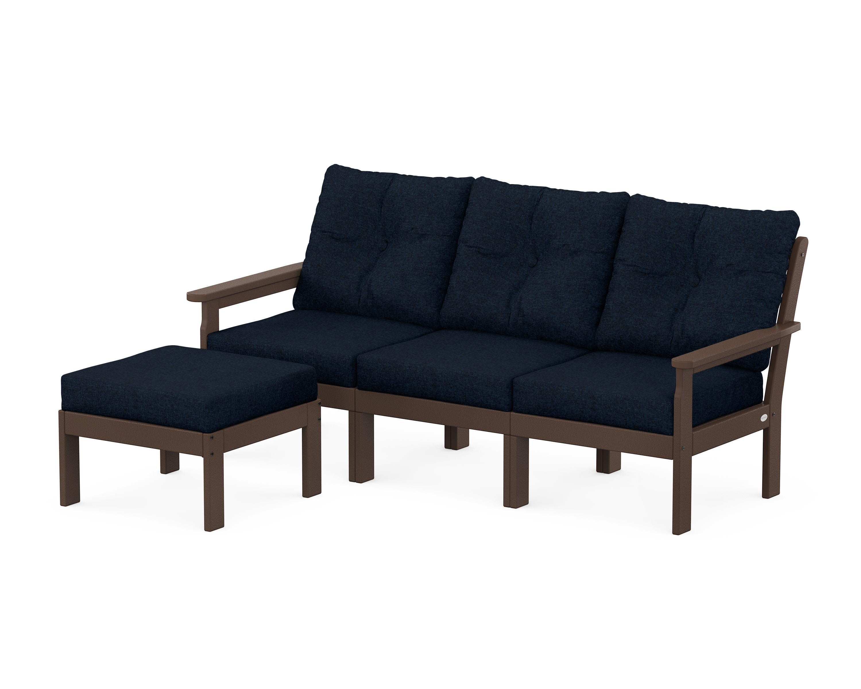 POLYWOOD® Vineyard 4-Piece Sectional with Ottoman in Mahogany / Marine Indigo