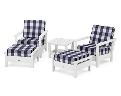 POLYWOOD® Harbour 5-Piece Deep Seating Chair Set in White / Buffalo Plaid Navy
