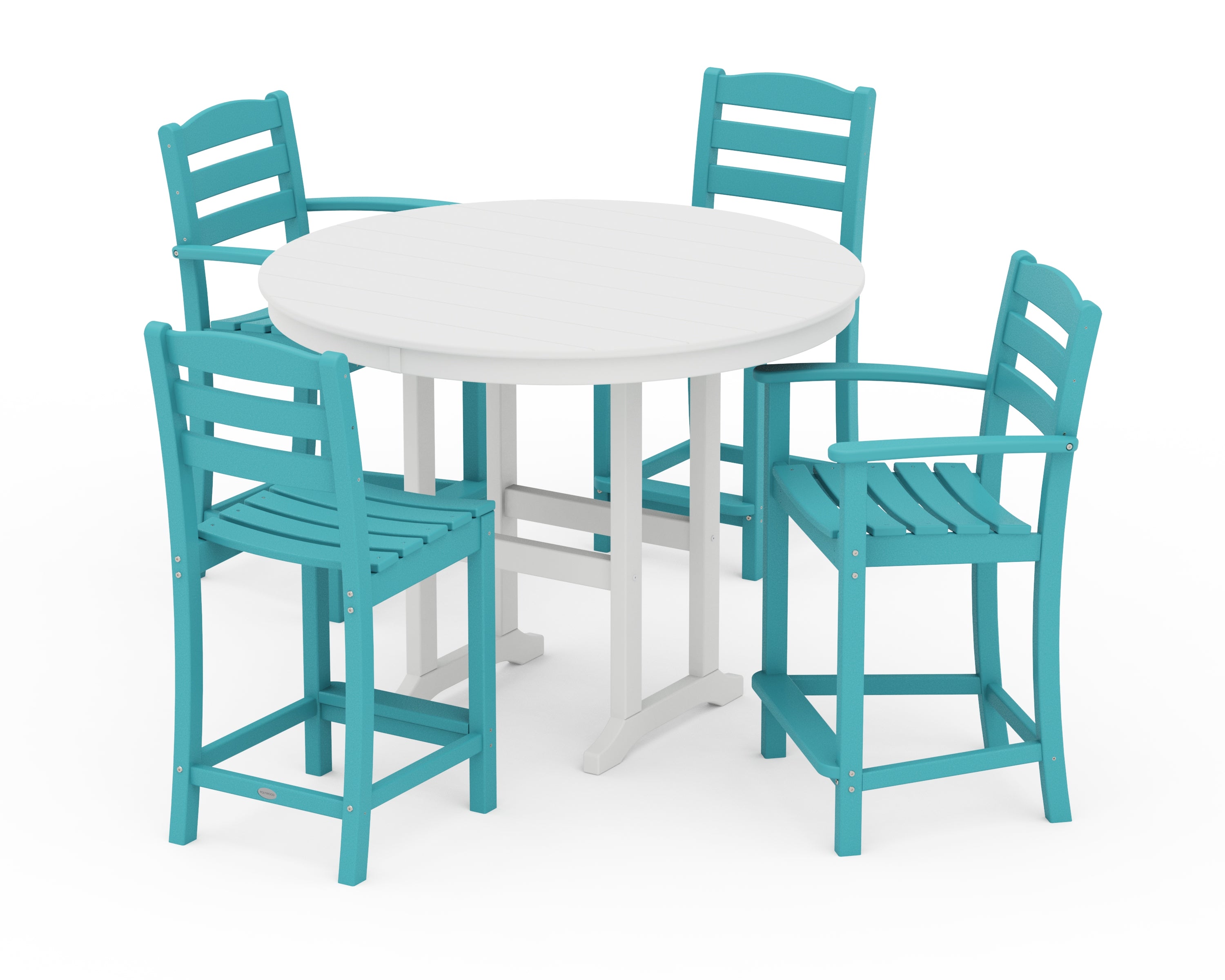 POLYWOOD® La Casa Café 5-Piece Round Farmhouse Counter Dining Set in Aruba / White