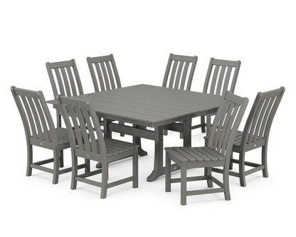 POLYWOOD® Vineyard 9-Piece Farmhouse Trestle Dining Set in Slate Grey